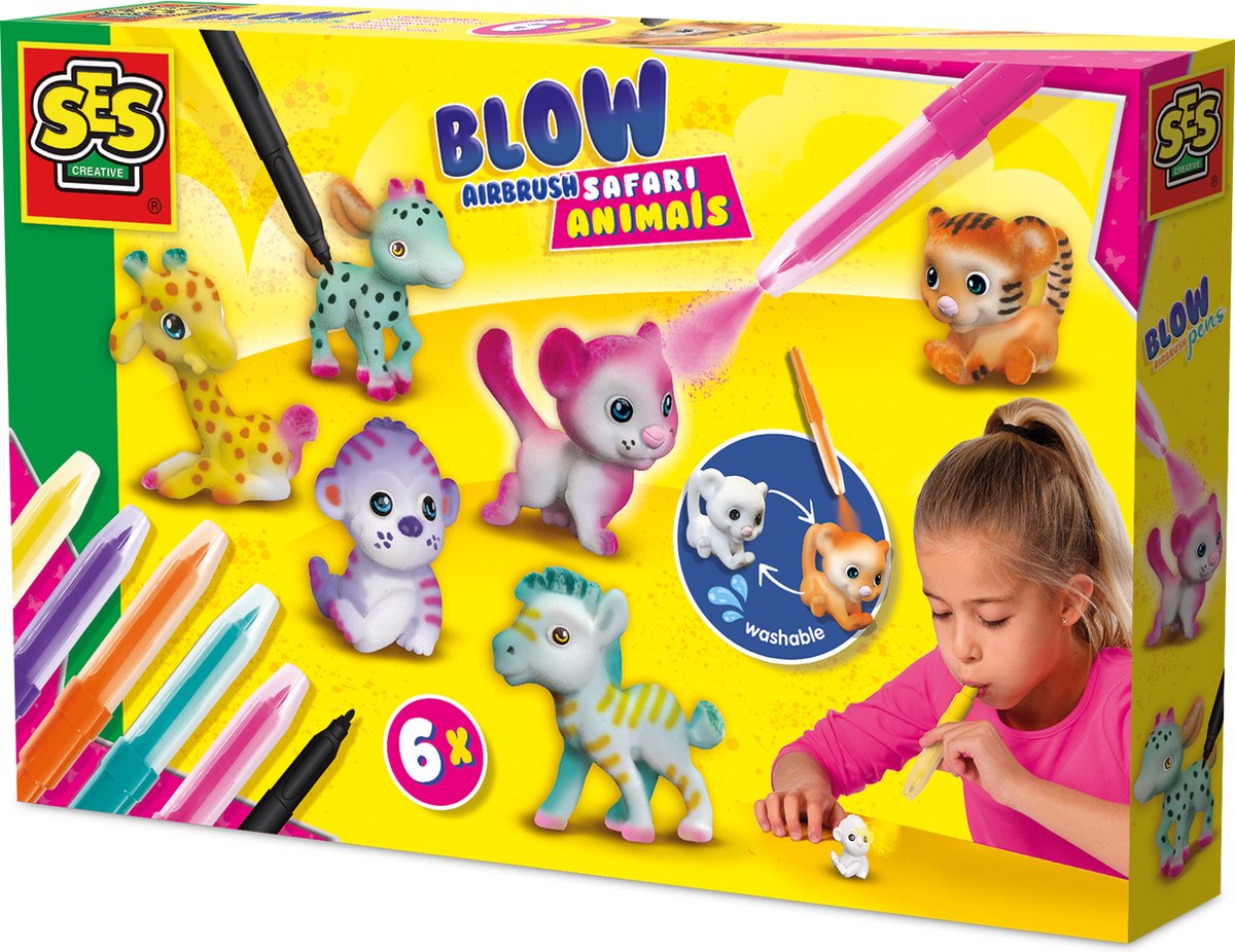 Ses Blow Airbrush stylos - Safari Animals, 6e.