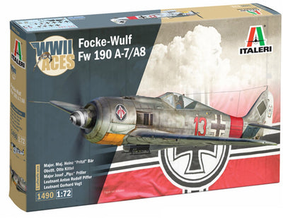 Italeri maquette avion - 1490 focke-wulf fw 190 a-7 a8 s seconde guerre mondiale - super décalcomanie - plastique d'avion à hélice allemand - 1:72 - modélisme