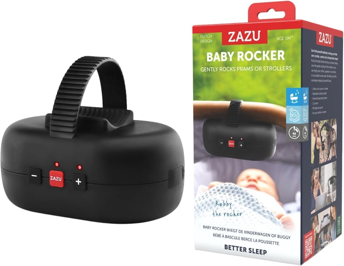 Zazu robby the rocker – bascule automatique pour poussette avec capteur de pleurs – 5 positions de bascule – rechargeable par USB-C – résistant aux éclaboussures IPX1 – noir
