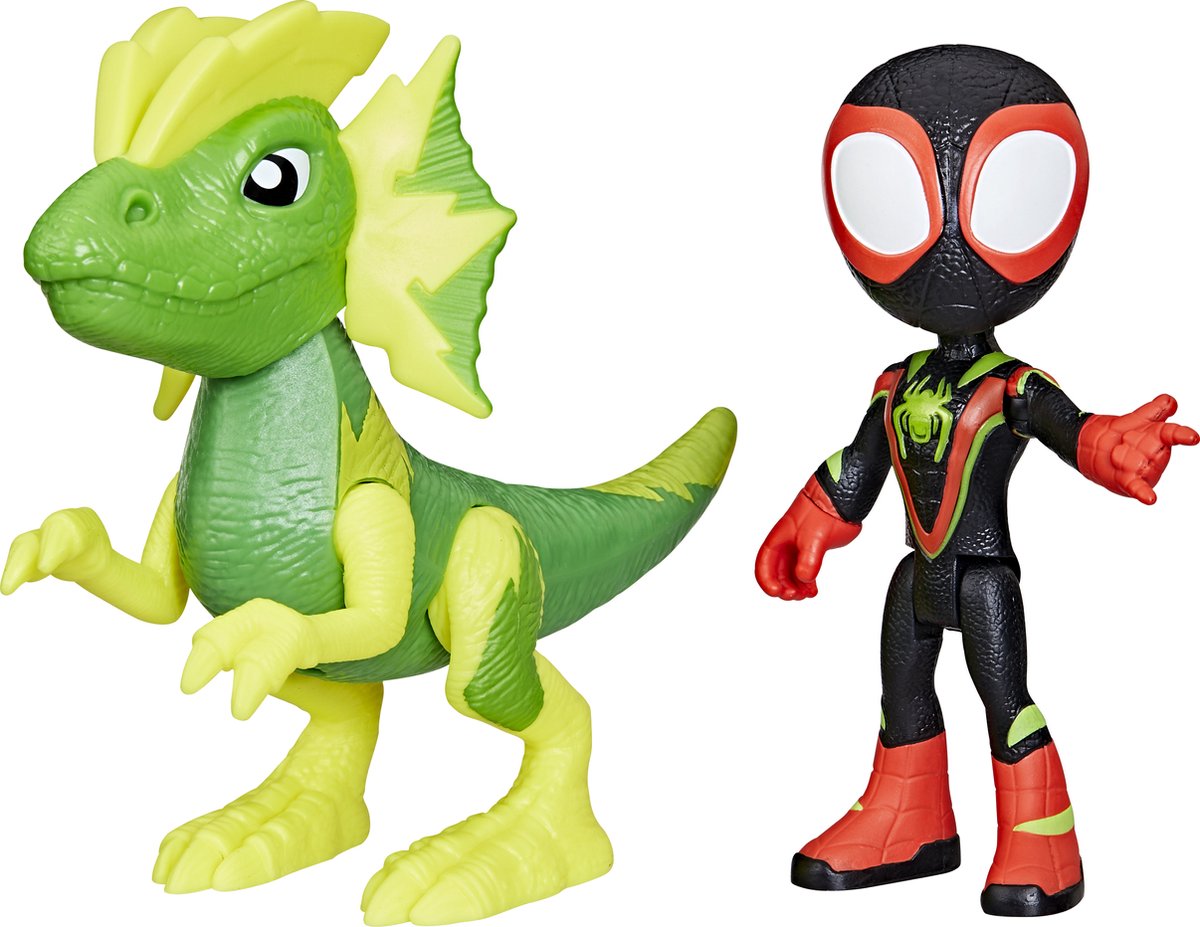 Spider-man marvel spidey et ses incroyables amis - toiles de dinosaures miles morales et électrosaure - figurine - 10 cm