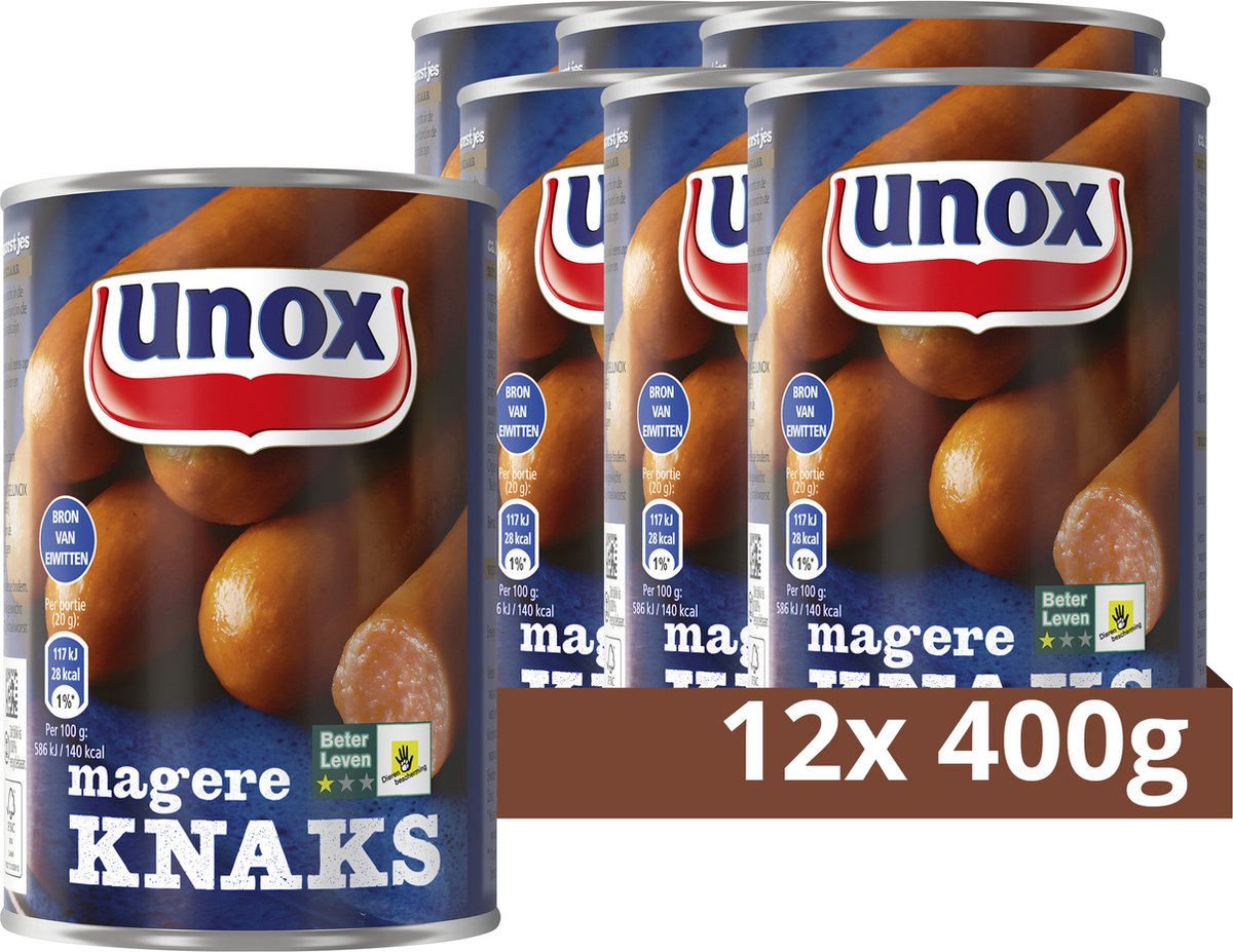 Saucisse maigre Unox - saucisse maigre - avec 35 % de matière grasse en moins que la saucisse normale - 12 x 400 g