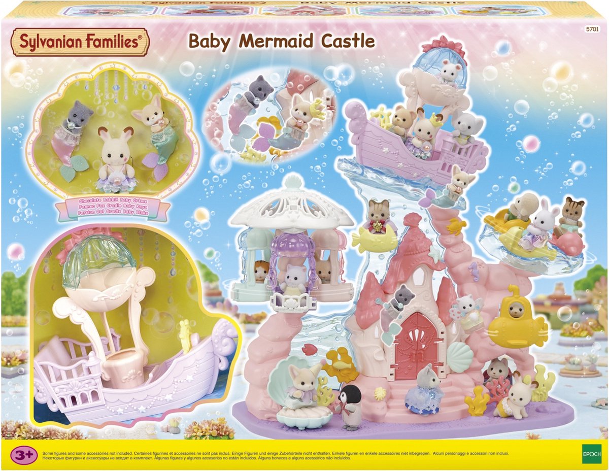 Sylvanian family 5701 Château de bébé sirène - comprenant 3 figurines de jeu pour bébé