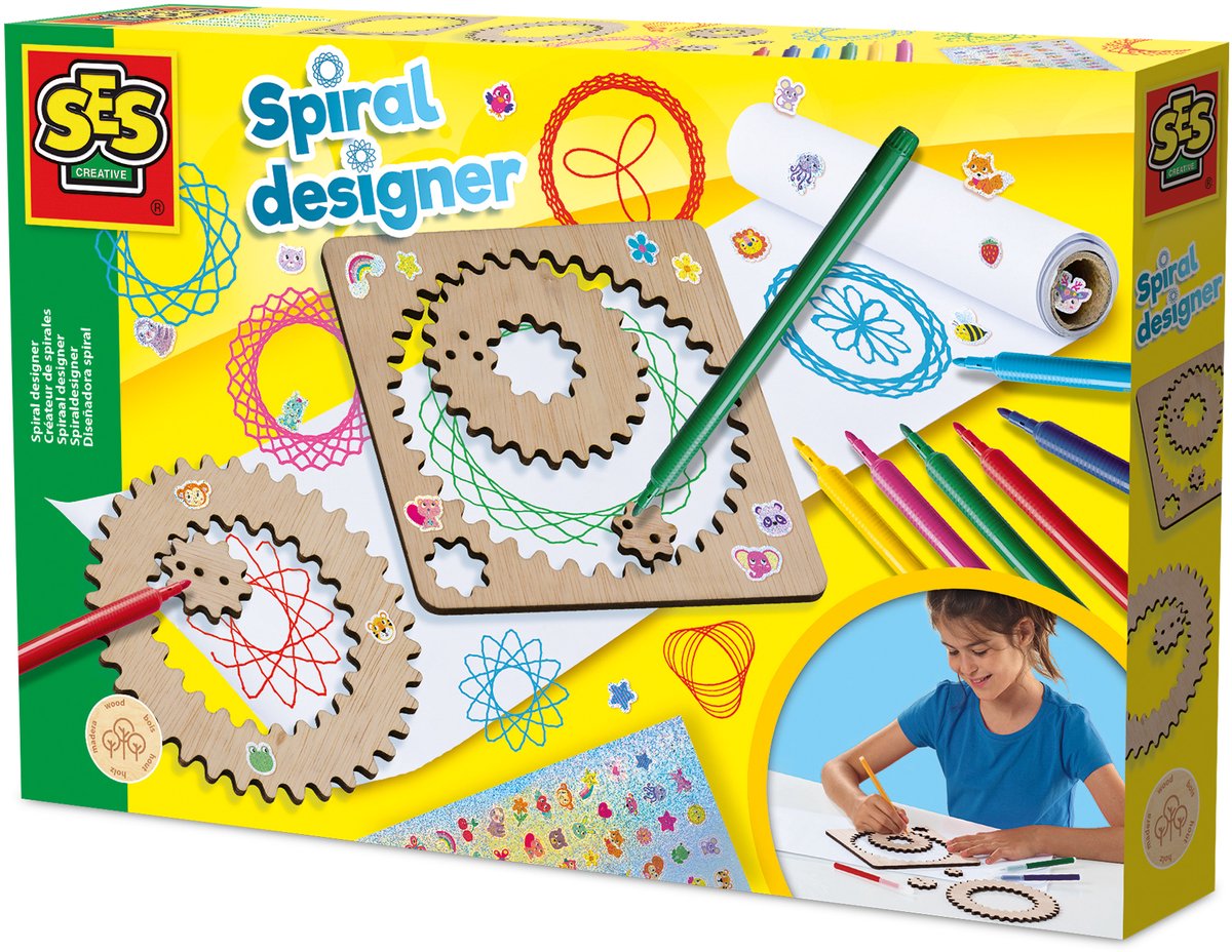 Ses creative wooden spiral designer - set de dessin créatif pour les enfants à partir de 5 ans - créez plus de 40 spirales uniques avec des roues en bois - parfait pour les jeunes artistes