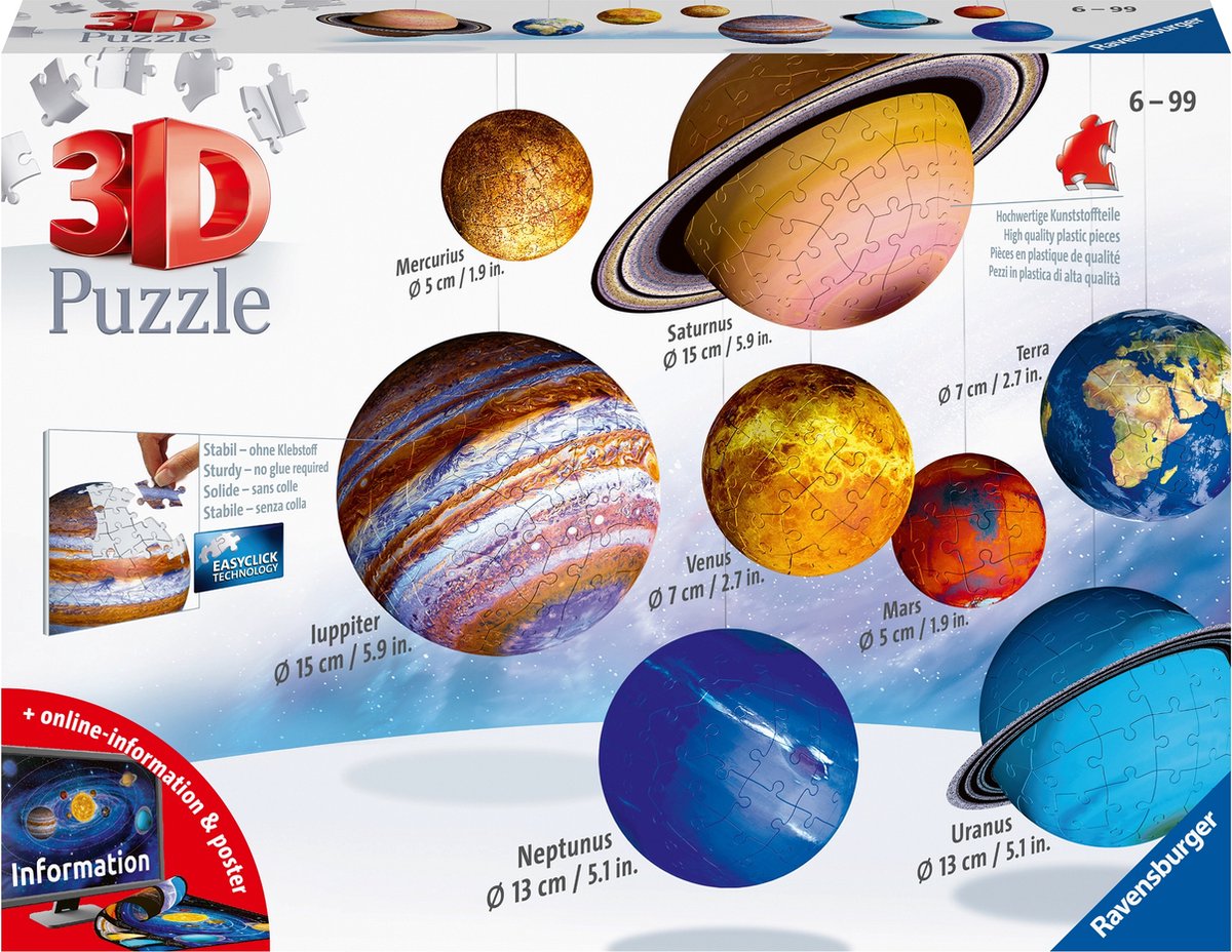 Ravensburger système solaire 3d - puzzle 3d - 27 54 72 108 pièces
