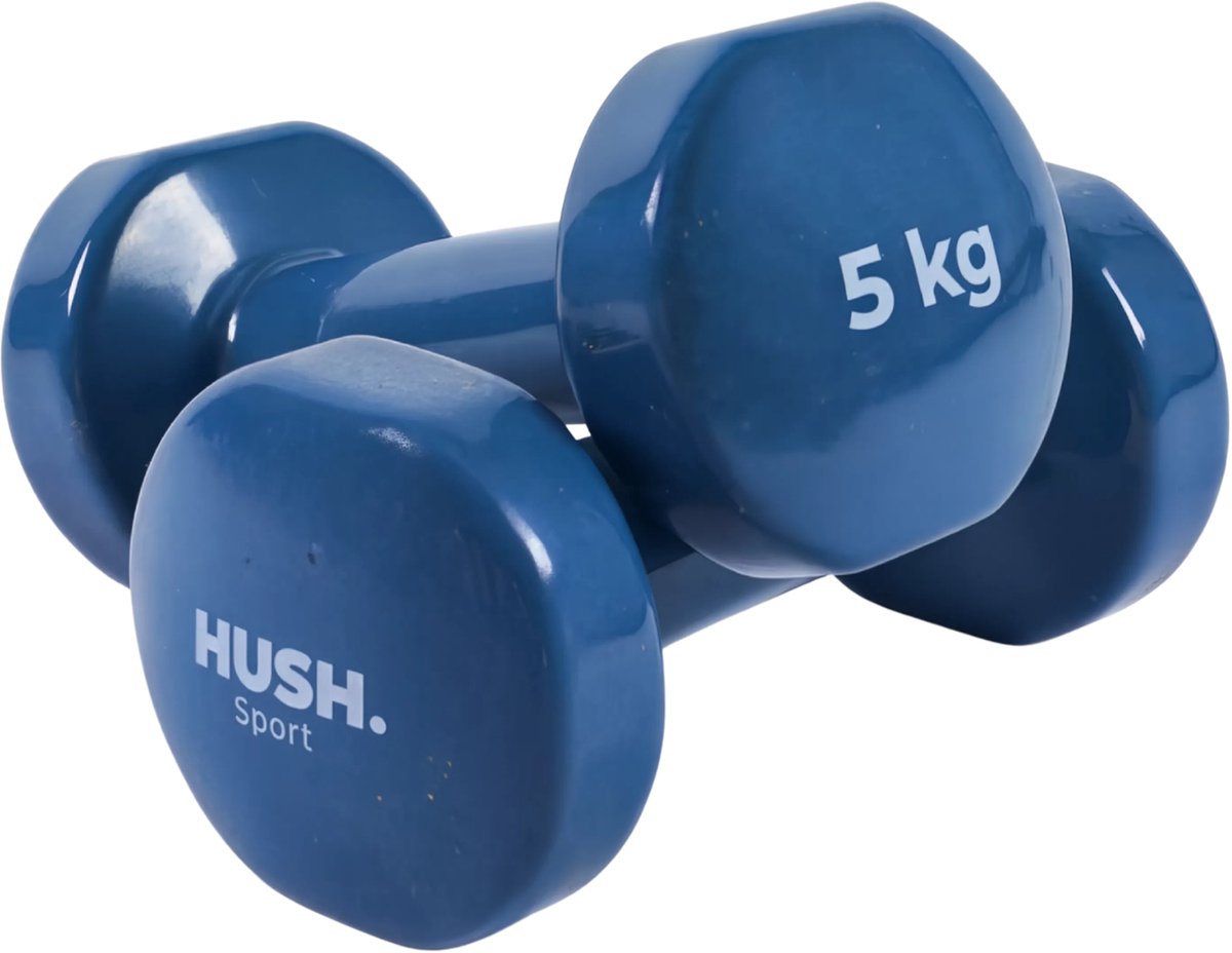 Hush sport - set d'haltères 2 x 5 kg bleu foncé - revêtement en vinyle avec poignée antidérapante - fonte - conception hexagonale pratique - adapté à l'entraînement de force fitness