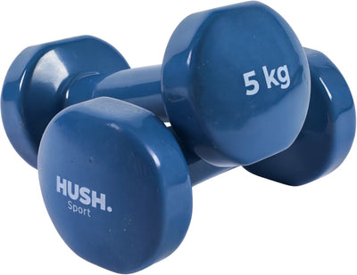 Hush sport - set d'haltères 2 x 5 kg bleu foncé - revêtement en vinyle avec poignée antidérapante - fonte - conception hexagonale pratique - adapté à l'entraînement de force fitness