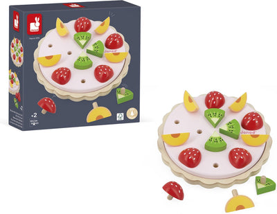 Janod - mon premier gâteau aux fruits - coffret de jeu en bois avec fond de gâteau et fruits - 15 pièces - à partir de 2 ans