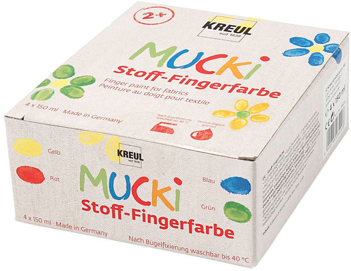 Creativ Company Muck Dinger Paint bleu vert rouge jaune, 4x150 ml