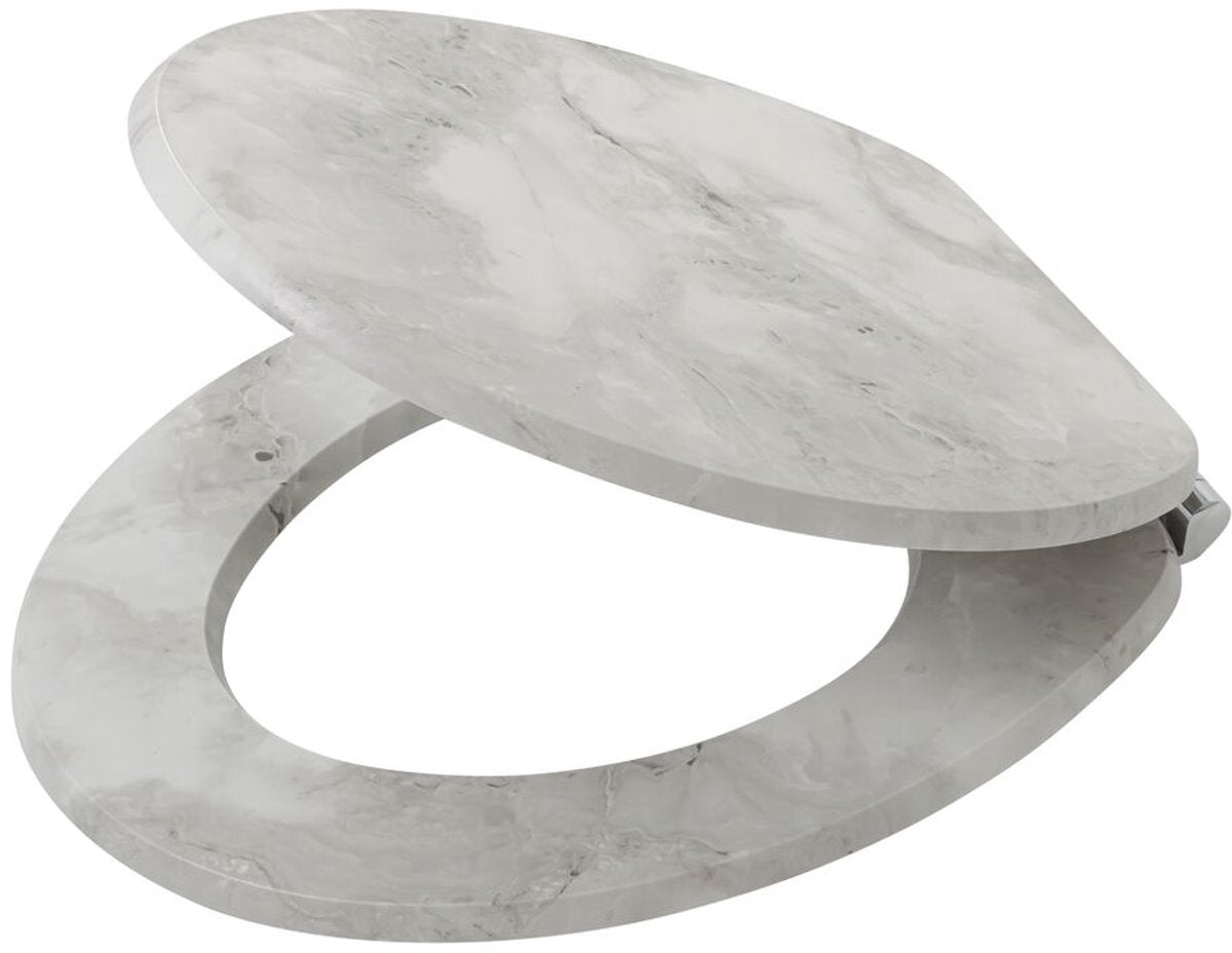 Marbre tigre - siège de toilette - siège de toilette - aspect marbre - fermeture douce - mdf - fsc - blanc - gris