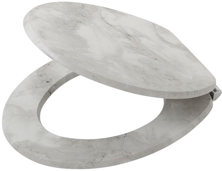 Marbre tigre - siège de toilette - siège de toilette - aspect marbre - fermeture douce - mdf - fsc - blanc - gris