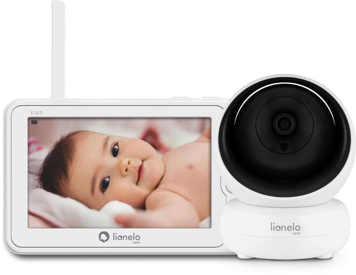 Lionelo Babyline 8.3 – babyphone avec caméra – écran 5” Full HD – caméra rotative à 360° – vision nocturne – fonction VOX – audio 2 voies – enregistrement jusqu'à 128 Go – capteur de température – portée jusqu'à 200 m – autonomie de 8 heures