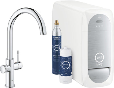 Robinet de cuisine Grohe blue home duo - avec Bluetooth et WiFi - kit de démarrage - bec en C - chrome - pour eau purifiée, réfrigérée et gazeuse