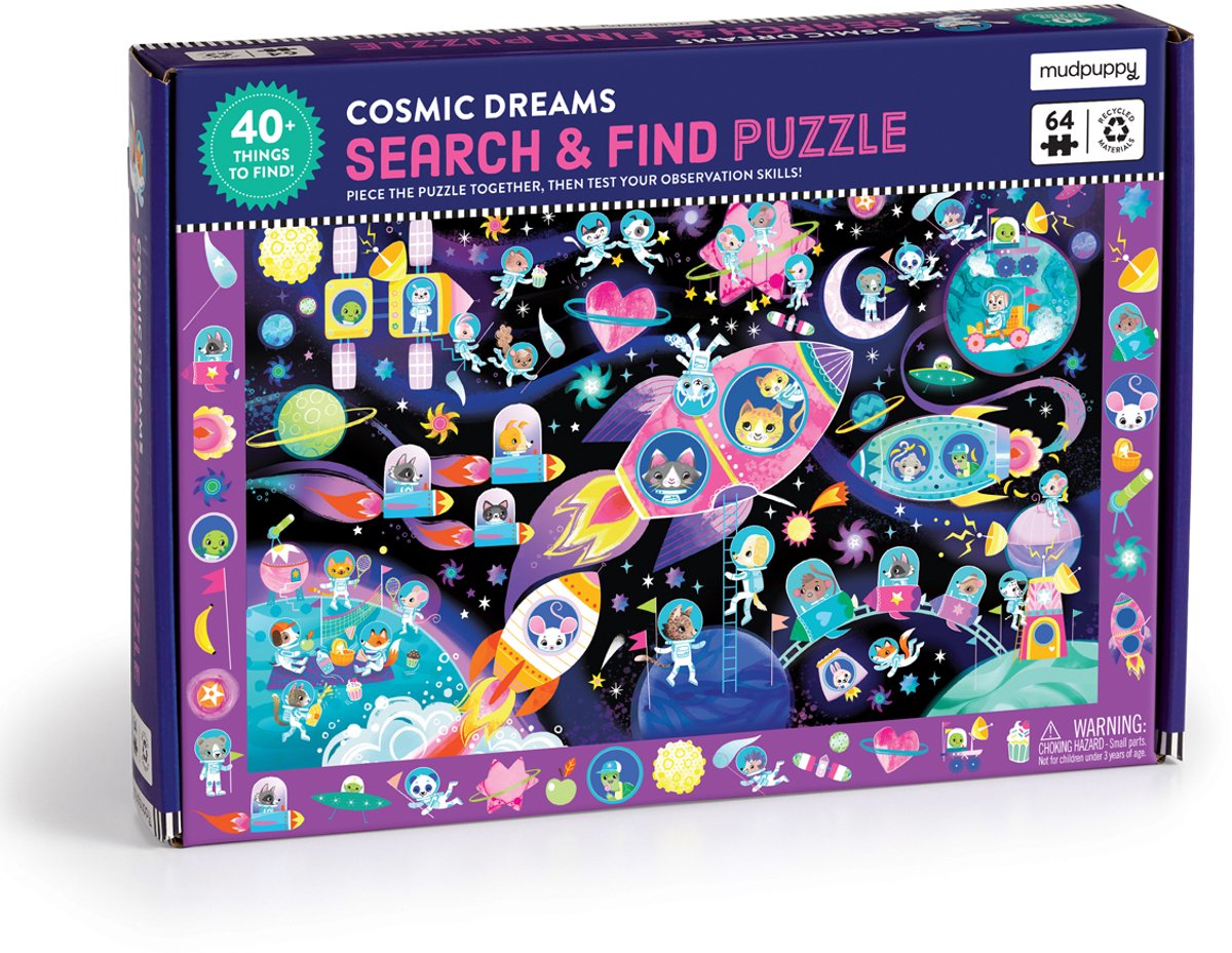 Puzzle d'objets cachés Mudpuppy - rêves cosmiques - 59x39cm - 64 pièces - 4 ans