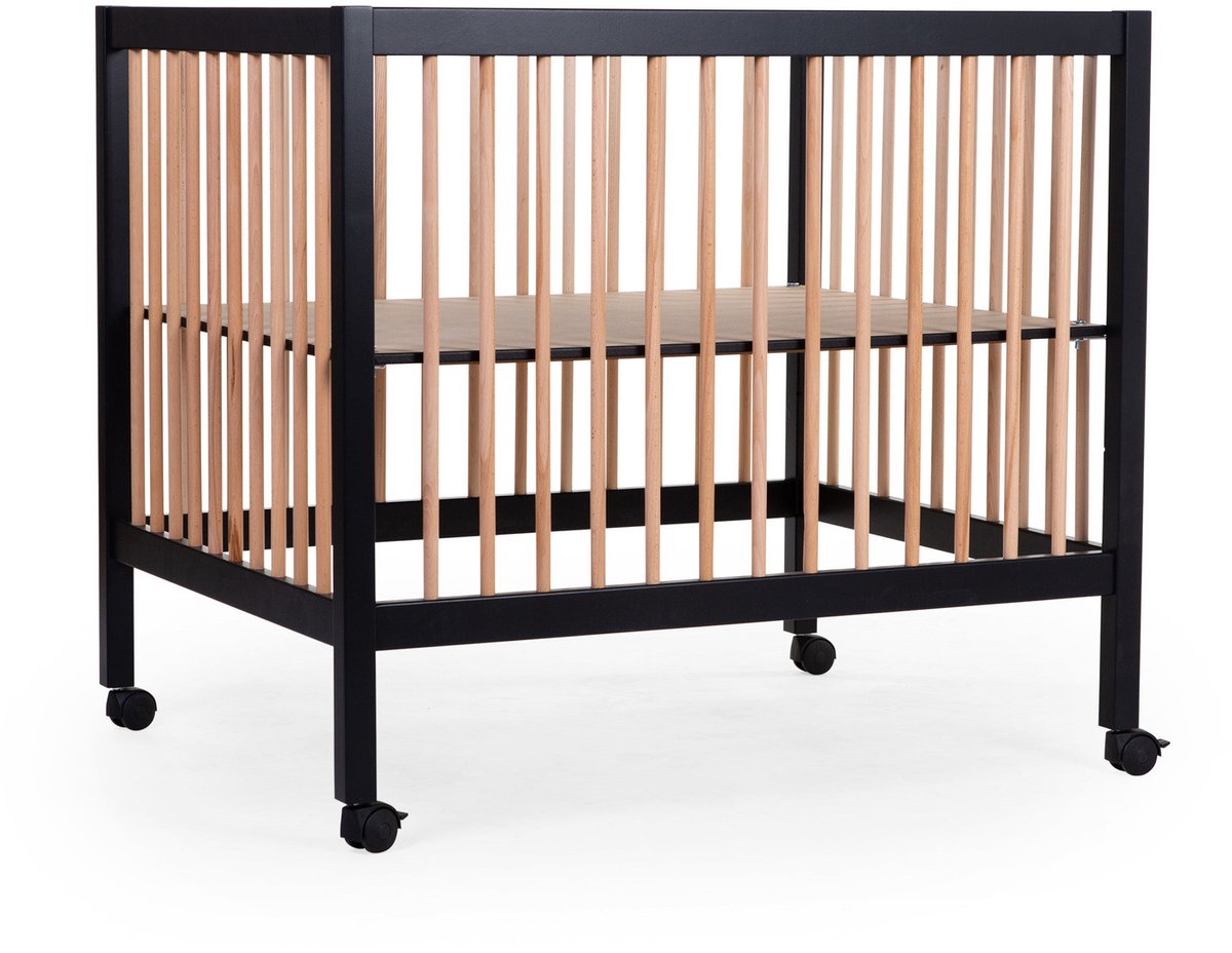 Childhome park 97 caisse à roulettes - réglable sur 3 hauteurs - bois - noir naturel - 98 x 78 x 82 cm