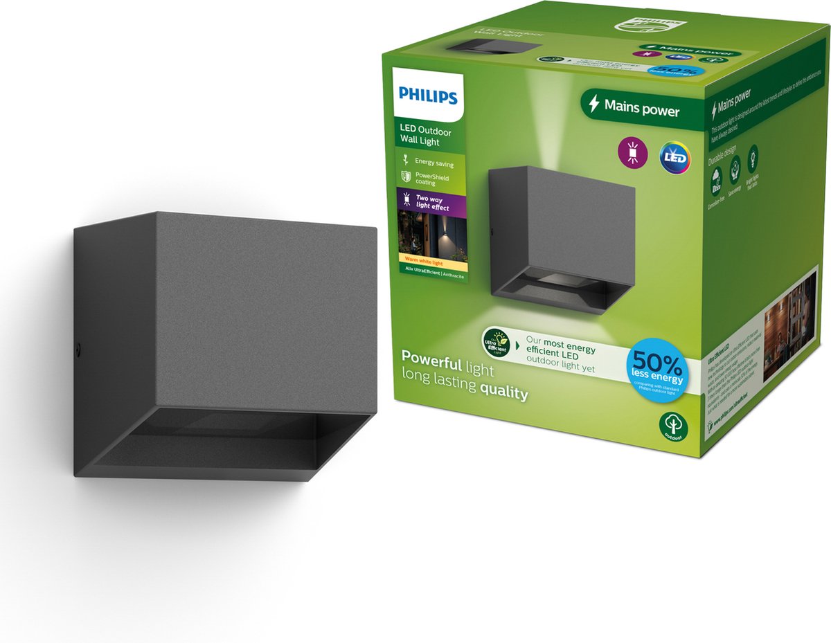 Philips LED Applique Philips Alix - LED ultra efficace - lampe d'extérieur - 2x 4,3W - lumière blanc chaud ; 2700k - anthracite