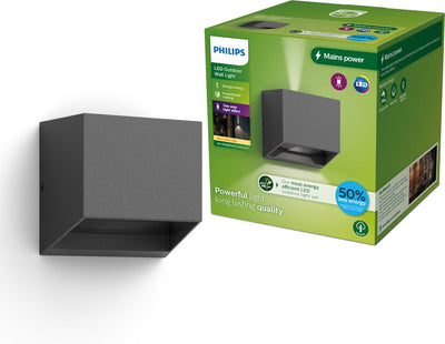 Philips LED Applique Philips Alix - LED ultra efficace - lampe d'extérieur - 2x 4,3W - lumière blanc chaud ; 2700k - anthracite