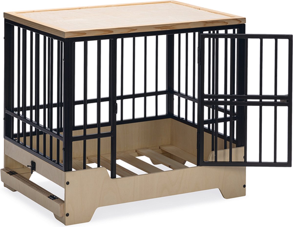 Designed by lotte banc cage pour chien meuble quirine - panier pour chien - avec tiroir - métal bois - m - 81x57x71 cm
