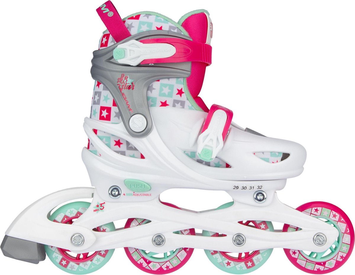 Nijdam rollers en ligne - réglables - enfants - sk8 star - blanc - taille 37-40