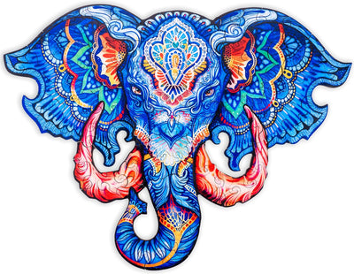 Engelhart puzzle en bois tête d'éléphant - 124 pièces de puzzle uniques - grand puzzle en bois de taille A3 - jeu de puzzle animalier - jeu de réflexion éducatif - avec étui de rangement -
