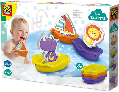 Ses bateaux de bain créatifs - animaux safari - jouets bébé - jouets de bain - pour enfants à partir de 10 mois - 3 couleurs - 3 bateaux de bain