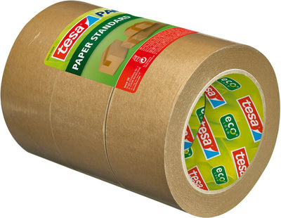 Tesa pack papier standard - ruban d'emballage en papier - 56 % de matériaux renouvelables - déchirable à la main - ruban d'emballage pour emballages légers - marron - 3 rouleaux de 50 m x 50 mm chacun