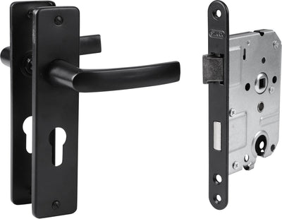 Ferrure de porte Starx droite et gauche - pc55 - plaque frontale peinte en noir (sans serrure à cylindre)