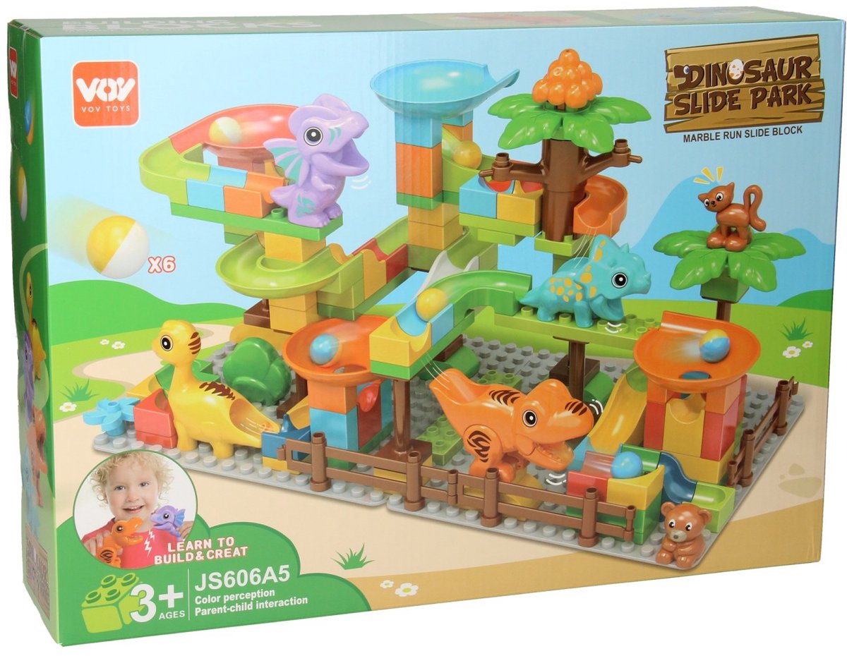 Blocs de construction et dinosaure à piste de marbre
