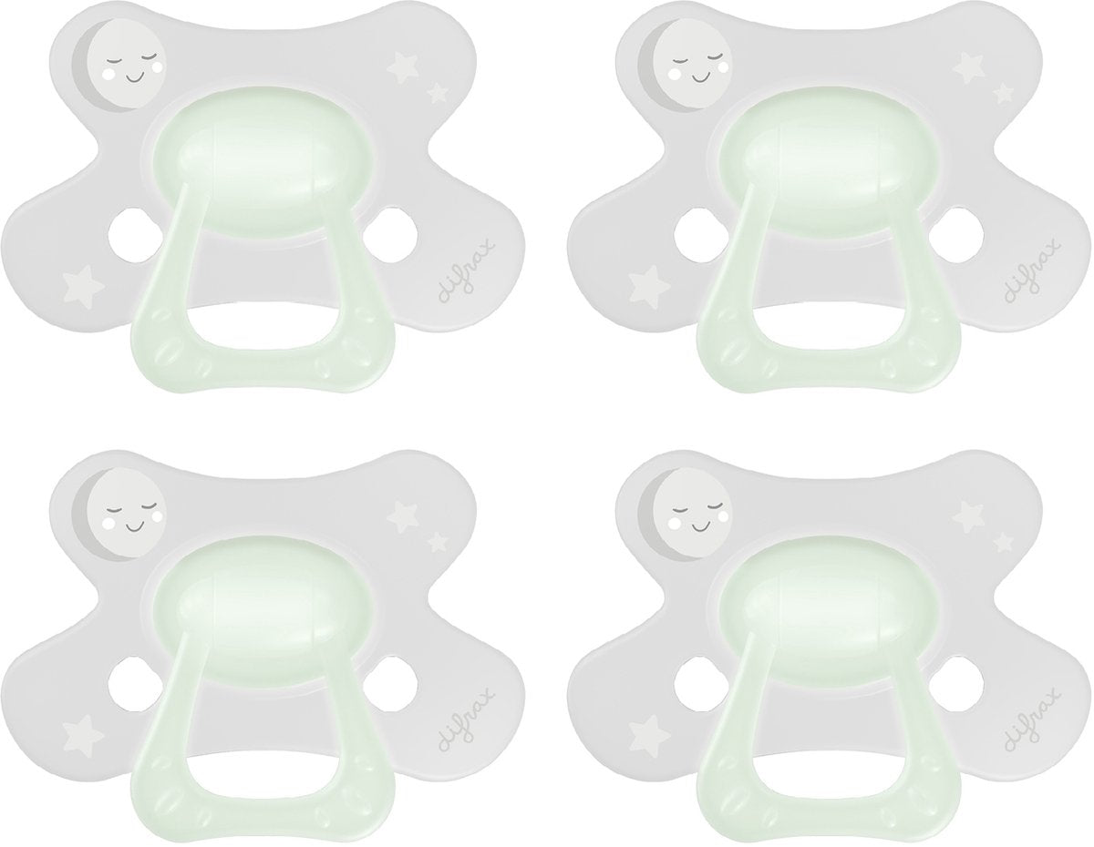 Difrax sucette naturelle - 6 à 12 mois - vert blanc transparent - 4 pièces