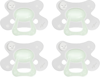 Difrax sucette naturelle - 6 à 12 mois - vert blanc transparent - 4 pièces