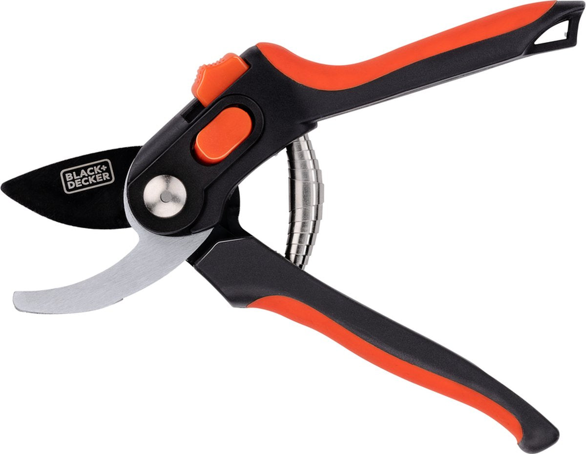 Cisailles de jardin Black+decker - 20,3 cm - lames en acier trempé - épaisseur de coupe 13 mm - noir orange