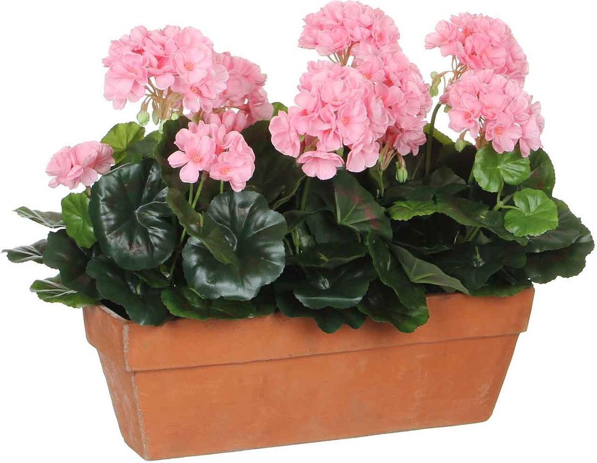Mica decorations plante artificielle géranium rose - h 40cm - pot décoratif sable ciment -