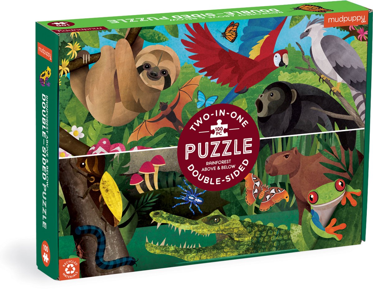 Puzzle double face Mudpuppy - forêt tropicale d'en haut et d'en bas - 55x42cm - 100 pièces - 6 ans