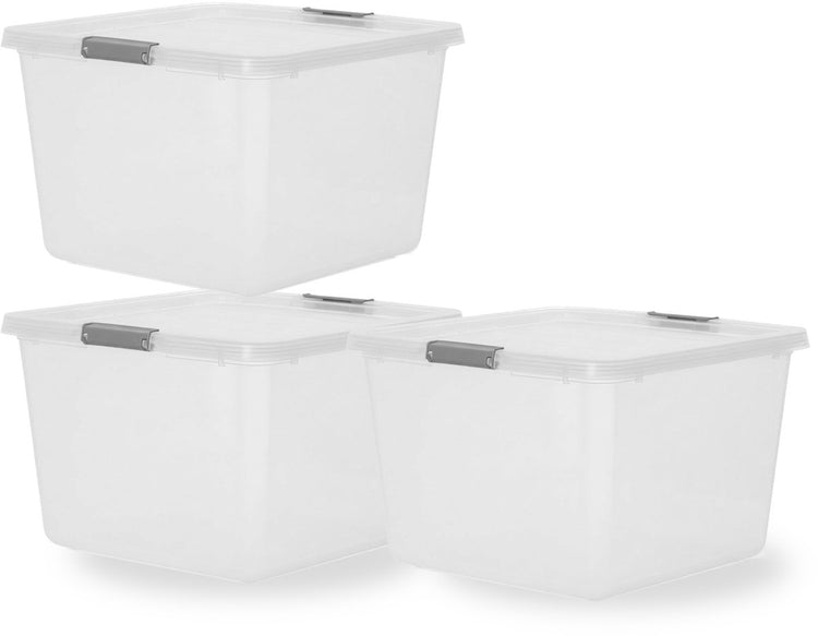 Boîte de rangement à clips Iris storage - 32l - spacieuse - empilable - plastique - gris transparent - lot de 3