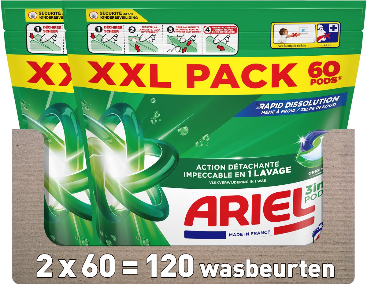 Dosettes de lessive Ariel 3en1 originales - 2 x 60 lavages