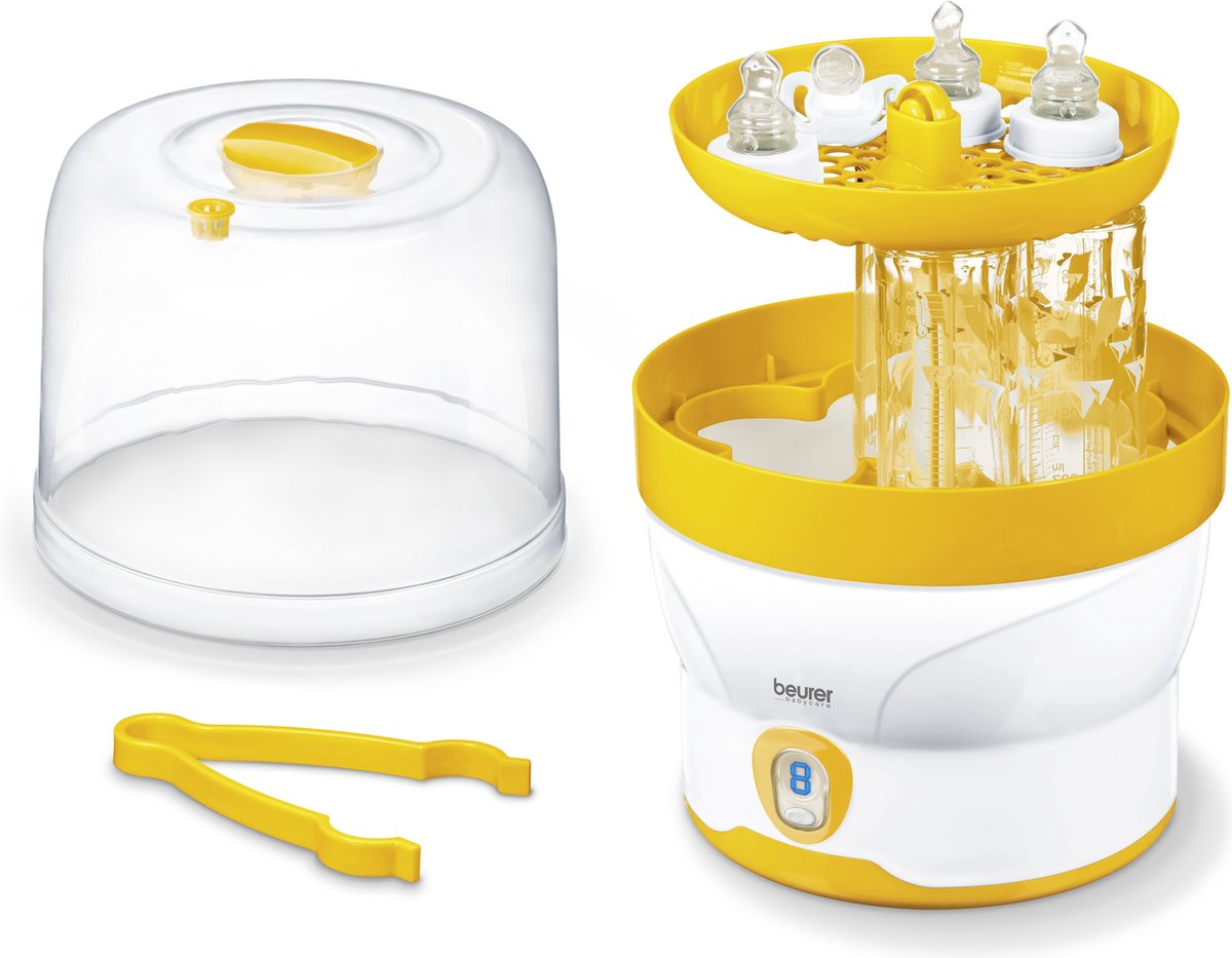 Stérilisateur de bouteilles Beurer by 76 - électrique - vapeur - affichage LED - compte à rebours avec signal optique et acoustique - jusqu'à 6 bouteilles en même temps - arrêt automatique - incl. pince et verre doseur - garantie 3 ans