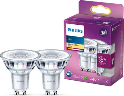 Spot LED Philips économe en énergie - 35 W - Gu10 - lumière blanc chaud - 2 pièces - économisez sur les coûts énergétiques