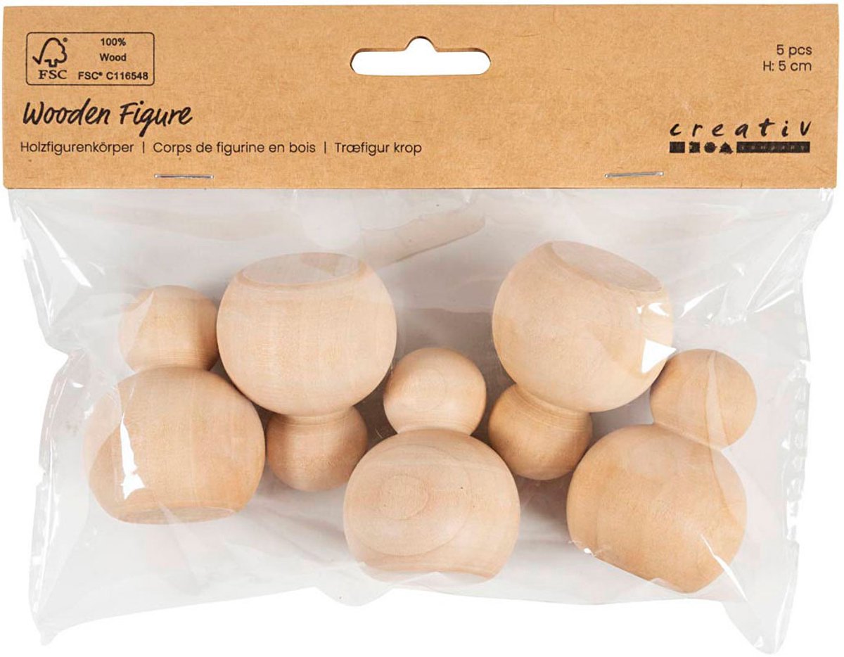 Figurine en bois Creativ company, ronde, h: 5 cm, 5 pièces 1 boîte