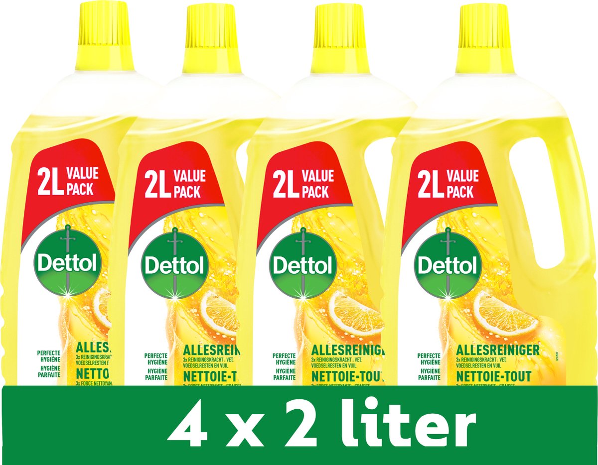 Nettoyant tout usage Dettol - citron pétillant 2l - 4 pièces - pack économique