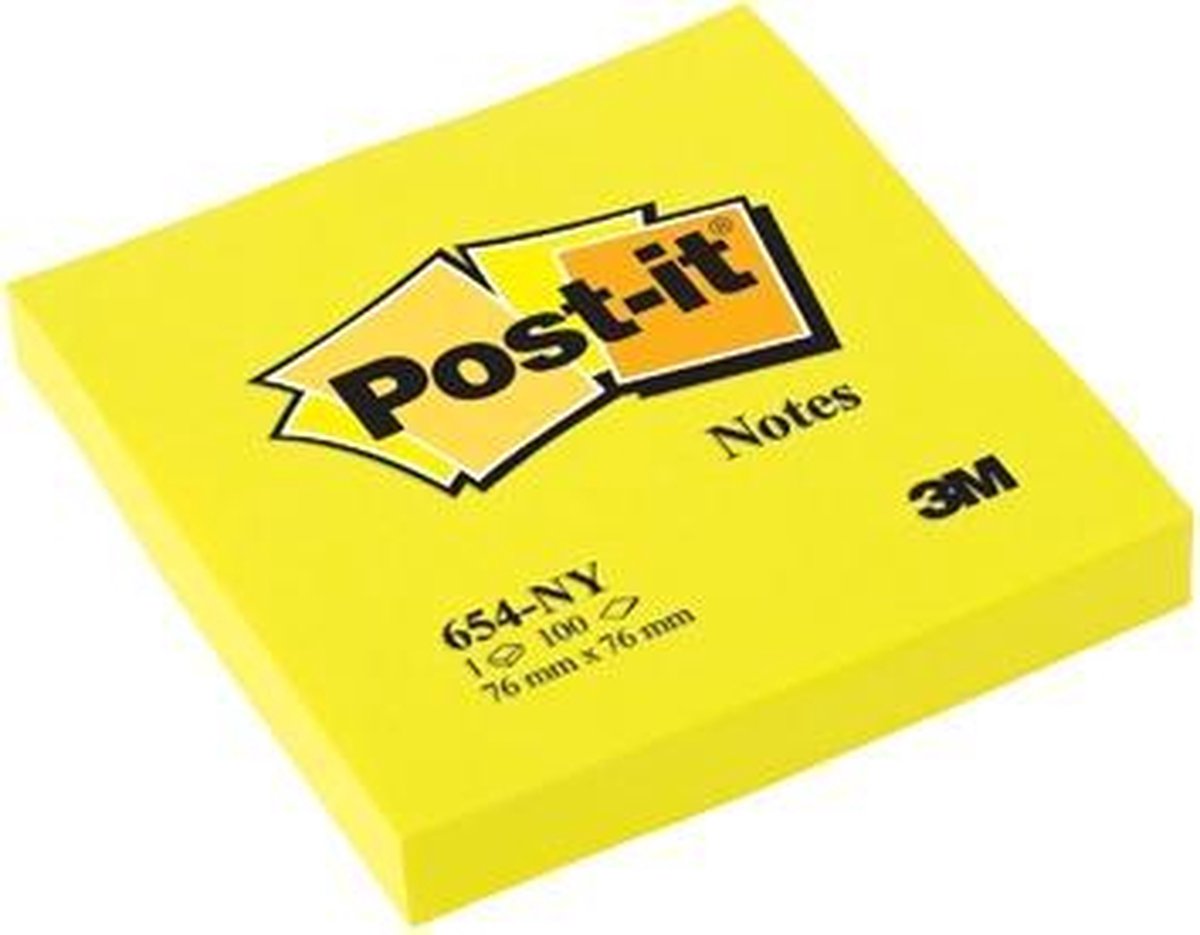 Notes Post-it ®, jaune fluo, 76 x 76 mm, bloc de 100 feuilles