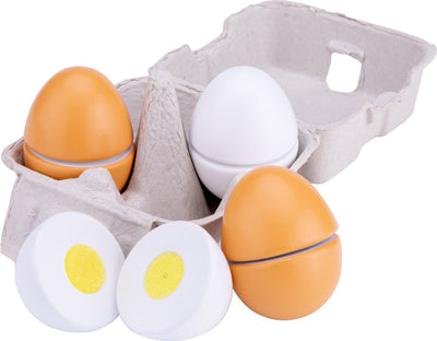 Woet ® œufs en bois dans une boîte - 4 œufs jouets avec velcro - nourriture jouet - jouets de cuisine éducatifs - à partir de 2 ans