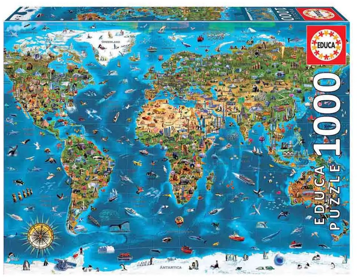 Educa - puzzle - merveilles du monde - carte du monde - 1000 pièces - puzzle