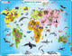 Larsen animaux dans le monde - puzzle - cartes géographie - monde avec animaux - puzzle éducatif pour enfants - 28 pièces - fabriqué en Norvège - pièces extra épaisses de 2,5 mm - plateau avec bord fixe