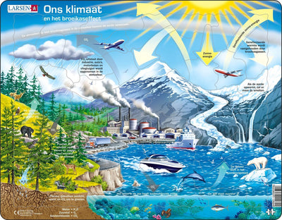 Larsen notre climat et l'effet de serre – puzzle – science spatiale – climat – puzzle éducatif pour enfants – 69 pièces – fabriqué en Norvège – pièces extra épaisses de 2,5 mm – plateau avec bord fixe