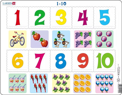 Larsen chiffres 1–10 – puzzle – apprendre à compter – chiffres – puzzle éducatif pour enfants – 10 pièces – fabriqué en Norvège – pièces extra épaisses de 2,5 mm – plateau avec bord fixe