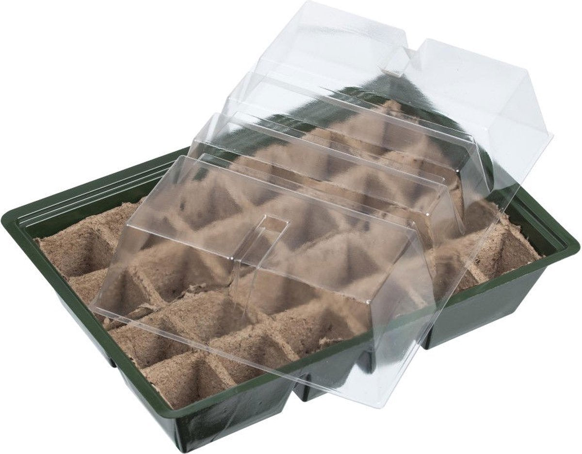 Nature - bac de culture, bac de culture avec couvercle - avec plaque de pot de tourbe - 33 x 23 cm - avec 24 pots de culture