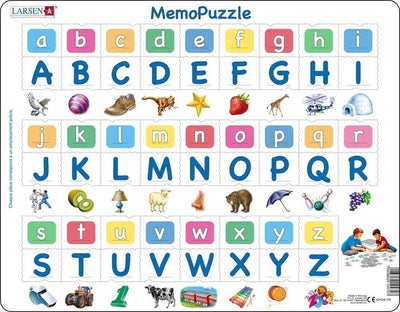Larsen alphabet majuscules et minuscules – puzzle mémo – alphabet – lettres majuscules et minuscules – puzzle éducatif pour enfants – 52 pièces – fabriqué en Norvège – pièces extra épaisses de 2.5 mm – plateau avec bord fixe
