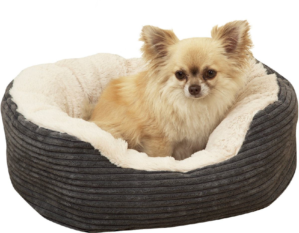 Panier de chien en palissandre cordon jumbo ovale crème gris en peluche
