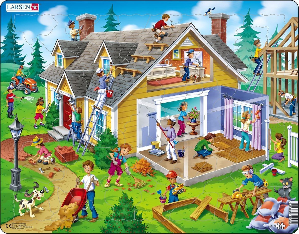 Larsen DIY pour la maison et le jardin - puzzle - éducatif - métiers et vie - puzzle éducatif pour enfants - 62 pièces - fabriqué en Norvège - pièces extra épaisses de 2,5 mm - plateau avec bord fixe