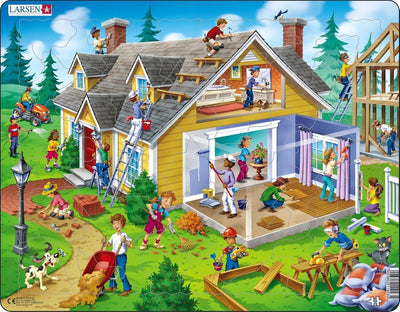 Larsen DIY pour la maison et le jardin - puzzle - éducatif - métiers et vie - puzzle éducatif pour enfants - 62 pièces - fabriqué en Norvège - pièces extra épaisses de 2,5 mm - plateau avec bord fixe