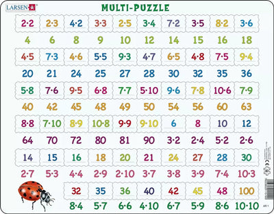 Multiplication Larsen - Puzzle - Apprendre à compter - Multiplication - Puzzle éducatif pour enfants - 58 pièces - Fabriqué en Norvège - Pièces extra épaisses de 2,5 mm - Plateau à bord fixe
